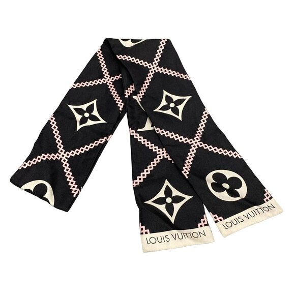 LOUIS VUITTON Bandeau Croisillon Black Pink White -Scarf 218-081525 - Picture 1 of 3